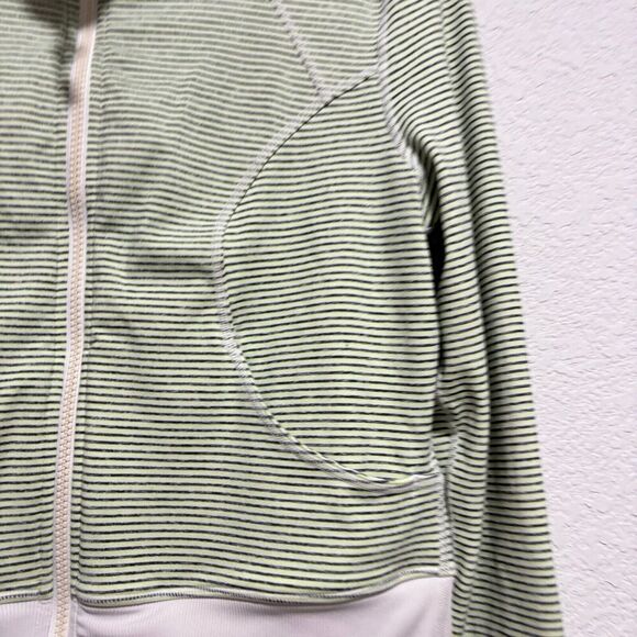 Zella Zip Up Jacket Small Green White Striped Long Sleeve Mock Neck Athletic - Picture 4 of 7
